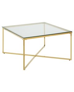 Alton Clear Glass End Table With Gold Cross Design Metal Base