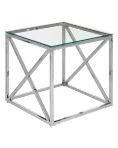Anaco Clear Glass Top End Table With Chrome Metal Cross Base