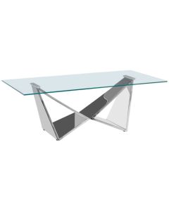 Anaco Clear Glass Coffee Table With Silver Wing Metal Frame