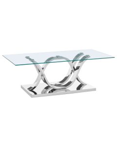 Allure Clear Glass Coffee Table With Curved Chrome Metal Base