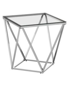 Alton Clear Glass Small End Table With Silver Twist Design Base