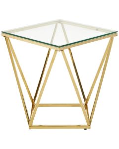 Alton Clear Glass Small Side Table With Gold Twist Design Base