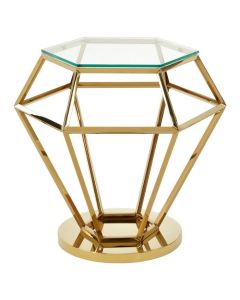 Alton Small Diamond Design Clear Glass Side Table With Gold Base