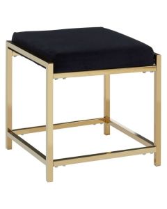 Anaco Black Velvet Upholstered Upholstered Stool In Gold Frame