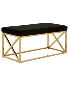Allure Velvet Upholstered Dining Bench In Black With Gold Cross Frame