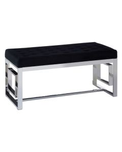 Allure Velvet Upholstered Textured Dining Bench In Black With Silver Frame