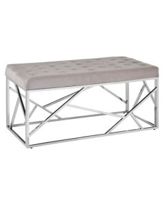 Allure Velvet Upholstered Dining Bench In Mink With Silver Metal Frame