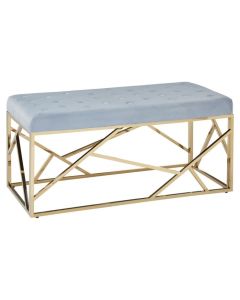 Allure Velvet Upholstered Dining Bench In Tactile Powder Blue With Gold Frame