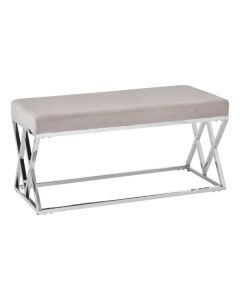 Allure Velvet Upholstered Dining Bench In Mink With Silver Frame
