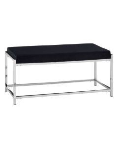 Allure Velvet Upholstered Dining Bench In Black With Silver Frame