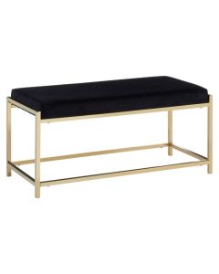 Allure Velvet Upholstered Dining Bench In Black With Gold Frame