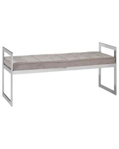 Allure Velvet Upholstered Button Tufted Dining Bench In Mink With Silver Frame