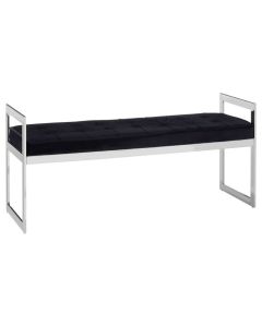 Allure Velvet Upholstered Button Tufted Dining Bench In Black With Silver Frame