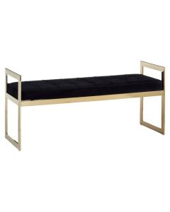 Allure Velvet Upholstered Button Tufted Dining Bench In Black With Gold Frame