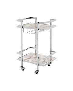 Vita Agate Top Drinks Trolley With Silver Metal Frame