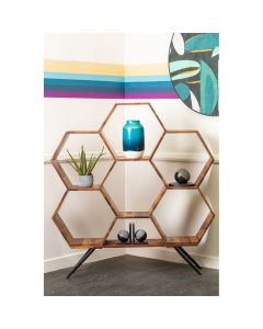 Boho Hexagonal Sheesham Wood Bookshelf In Natural