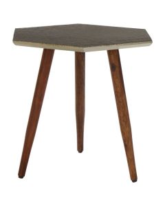 Baird Hexagonal Sheesham Wood Side Table In Grey