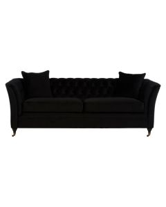 Saadet Woven Fabric 3 Seater Sofa In Onyx With Black Wooden Legs