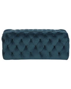 Sasha Polyester Velvet Footstool In Midnight Blue