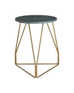Cadfan Round Marble Top Side Table In Green With Gold Metal Legs