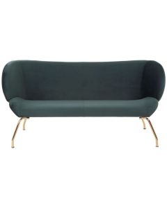 Kalare Fabric 2 Seater Sofa In Green With Gold Metal Legs
