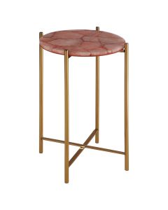Vita Round Pink Quartz Side Table With Gold Metal Base
