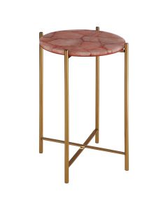 Vita Round Pink Quartz Side Table With Gold Metal Base
