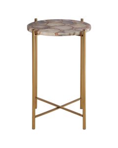 Vita Square Natural Agate Side Table With Gold Metal Base