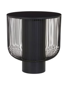 Trento Round Black Glass Top End Table With Black Iron Base