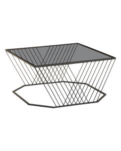 Trento Rectangular Black Glass Top Coffee Table With Metal Base