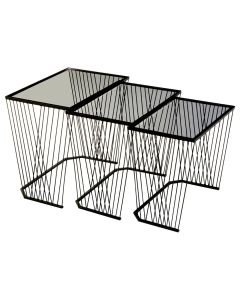Trento Black Glass Top Set Of 3 Side Tables With Slim Black Frame