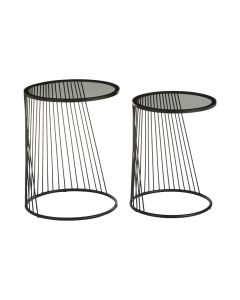 Trento Black Glass Top Set Of 2 Side Tables With Slim Black Frame