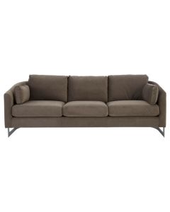 Farai Velvet 3 Seater Sofa In Grey With Stainless Steel Legs