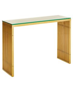 Horizon Clear Glass Console Table With Brushed Gold Stainless Steel Base