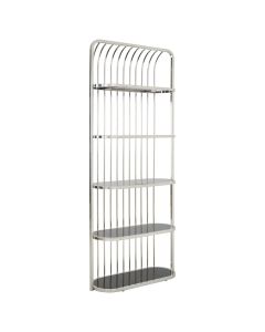 Horizon Black Glass Shelves Cage Design Bookcase In Silver