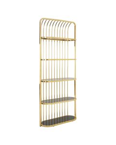 Horizon Black Glass Shelves Cage Design Bookcase In Gold