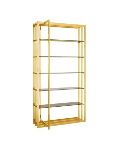 Horizon Rectangular Black Glass Shelves Bookcase In Gold