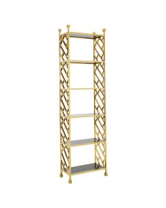 Horizon Black Glass Shelves Brick Design Bookcase In Gold