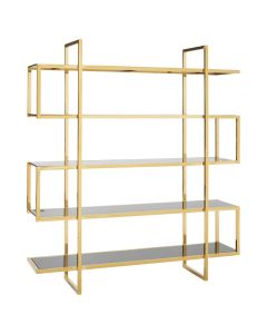 Horizon Black Glass Shelves Maze Design Bookshelf In Gold