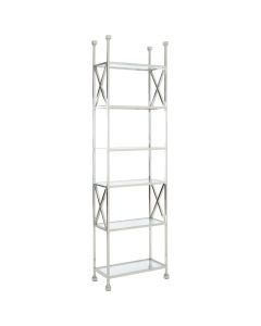 Horizon Black Glass Shelves Cross Design Bookcase In Silver