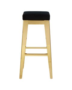 Horizon Velvet Bar Stool In Black With Gold Stainless Steel Legs