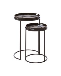 Celina Marble Effect Glass Top Nest Of 2 Tables With Black Frame