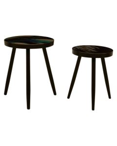Calixto Wooden Set Of 2 Side Tables In Turquoise With Green Shaded Tops