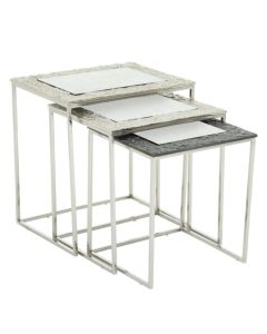 Avoch Rectangular Glass Top Set Of 3 Side Tables In Silver