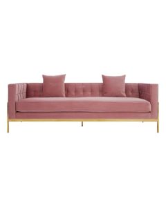 Raisie Velvet 3 Seater Sofa In Pink With Gold Metal Frame
