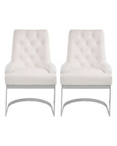 Amberley Ivory Linen Fabric Dining Chairs With Silver Frame In Pair