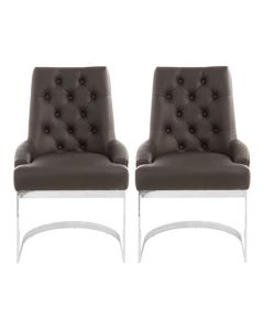 Amberley Black Faux Leather Dining Chairs With Silver Base In Pair