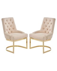 Amberley Natural Linen Fabric Dining Chairs With Gold Frame In Pair