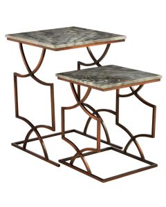 Templar Dark Grey Marble Nest Of 2 Tables With Bronze Metal Base