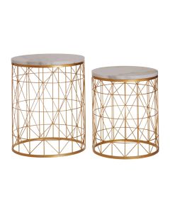 Avantis Round Marble Top Set Of 2 Side Tables With Gold Frame